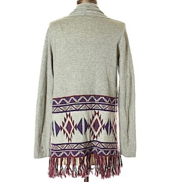 Charming Charlie gray, burgundy, and navy cardigan, size small - Picture 2 of 2